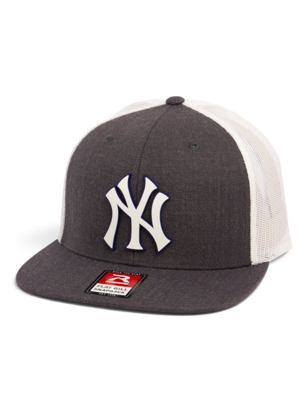 New York Yankees NY White 3D Wool Blend Flat Bill Hat- Heather Charcoal/ White